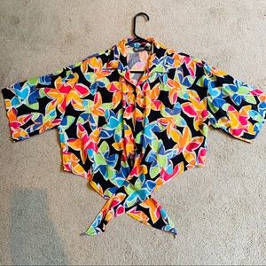 Vintage 80s Rainbow Flower Crop Top Beaded Blouse